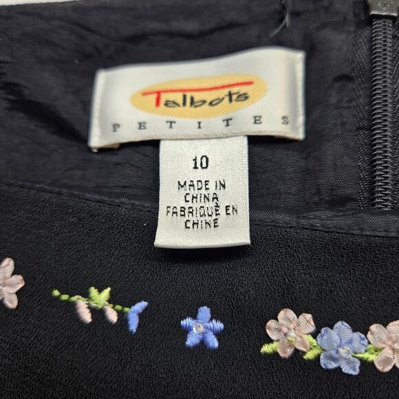 Talbots Women's Dress 10 Black Sleeveless Embordered Flowers Miss Size Medium M - Picture 6 of 9